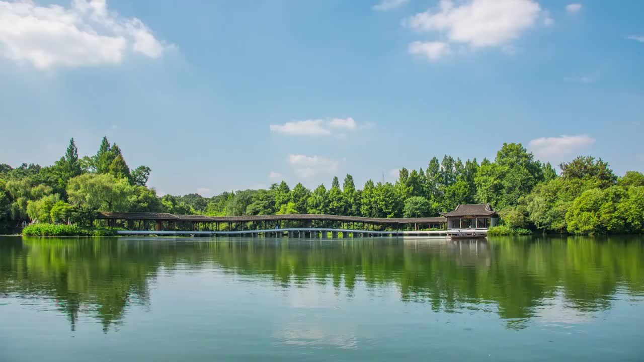 浴鹄湾 乌龟潭 杭州西湖 西湖风光 江南园林风光 西湖风景 中式长廊 丛桂水阁 霁虹桥视频素材