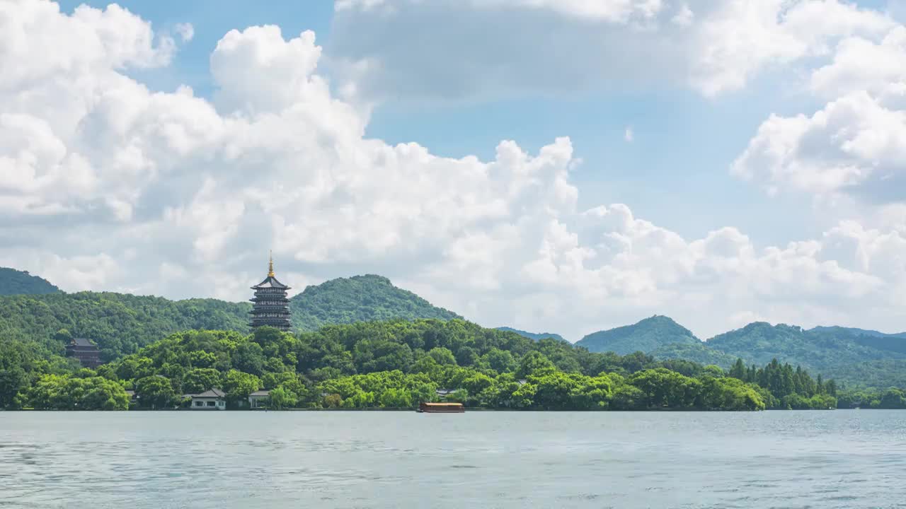 杭州西湖风光 雷峰塔 净寺 南屏晚钟 杭州旅游 西湖风景 江南园林 杭州地标 标志性景点 西湖山水视频素材