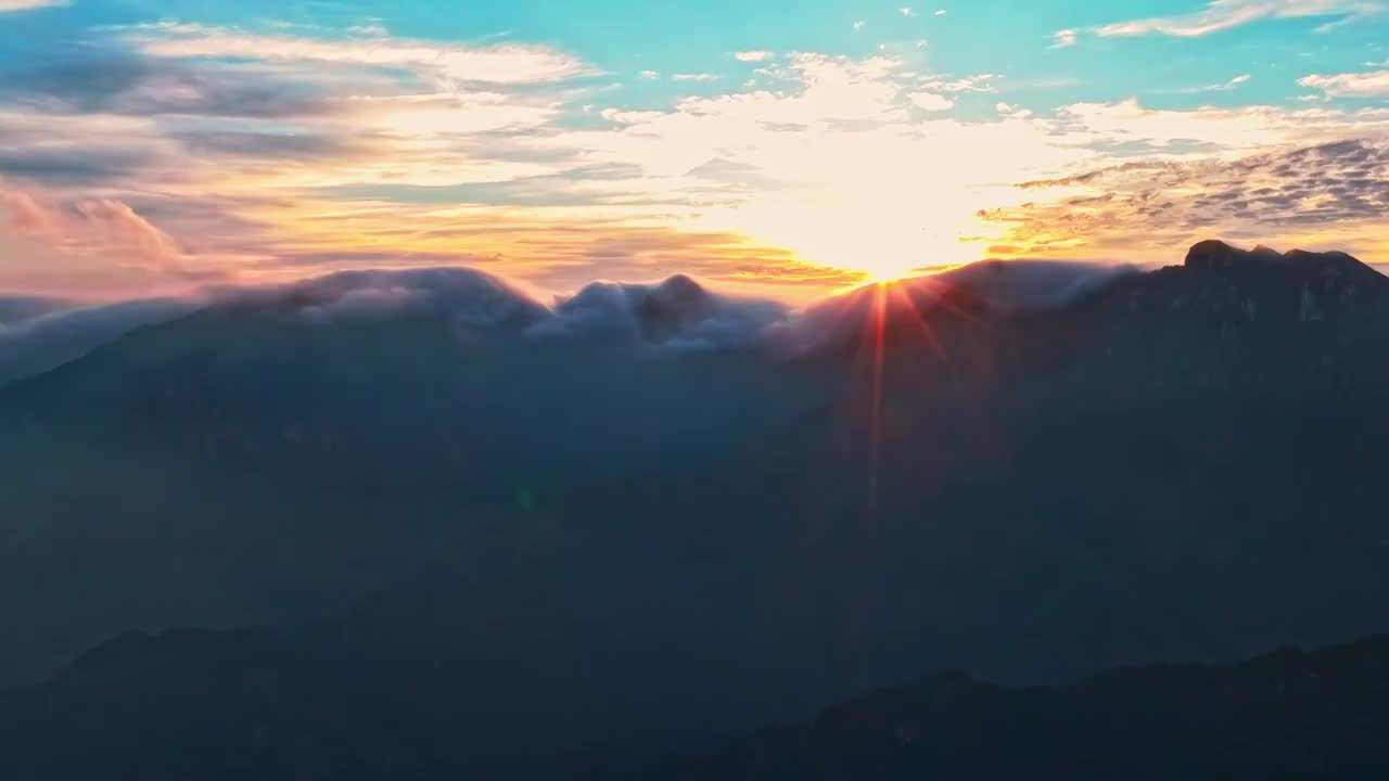 航拍安徽省九华山风景区日出日落延时风光视频素材