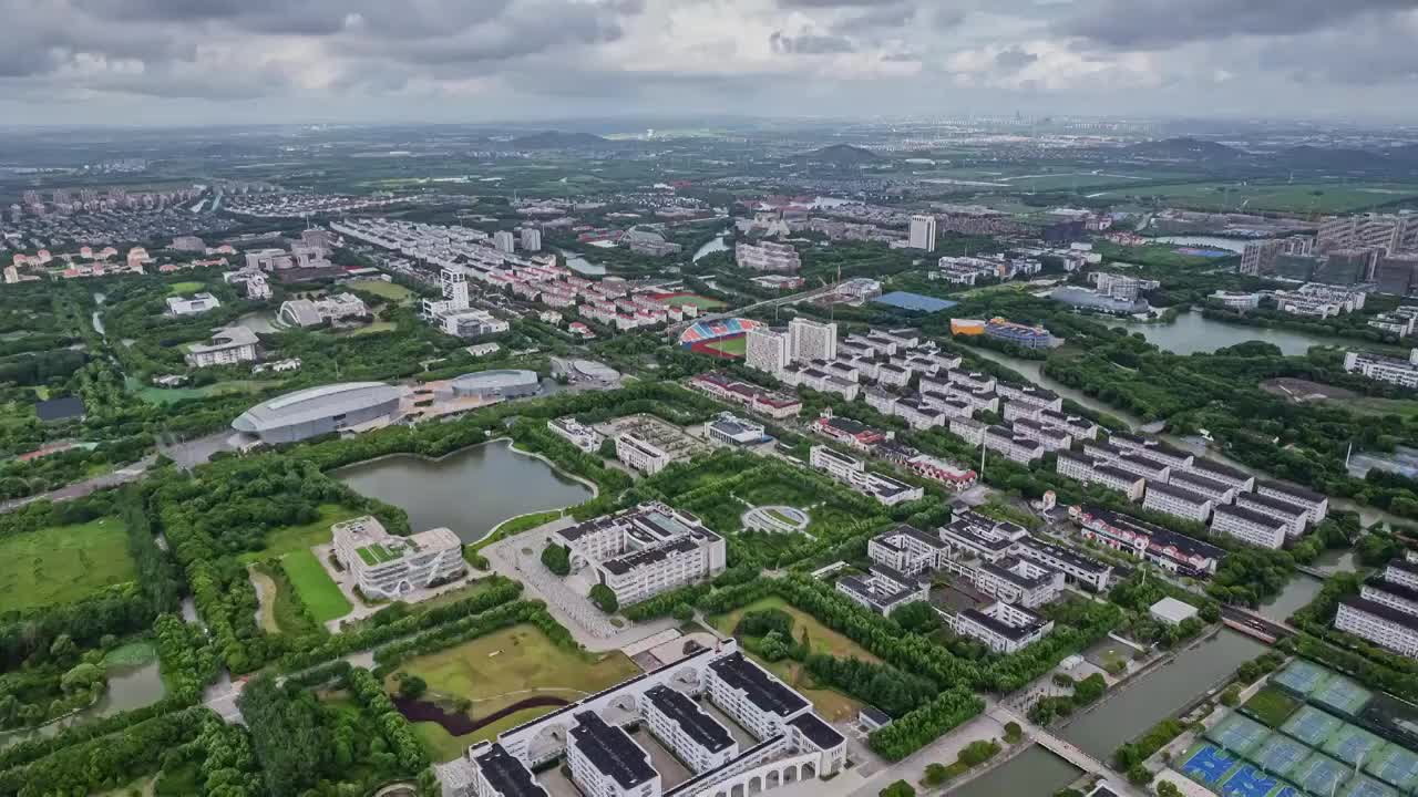 航拍延时摄影上海松江大学城视频素材