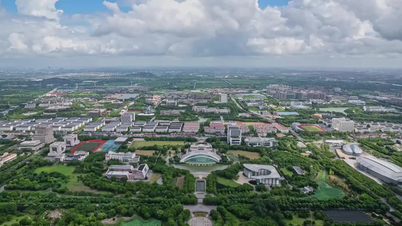 延时航拍上海松江大学城视频素材