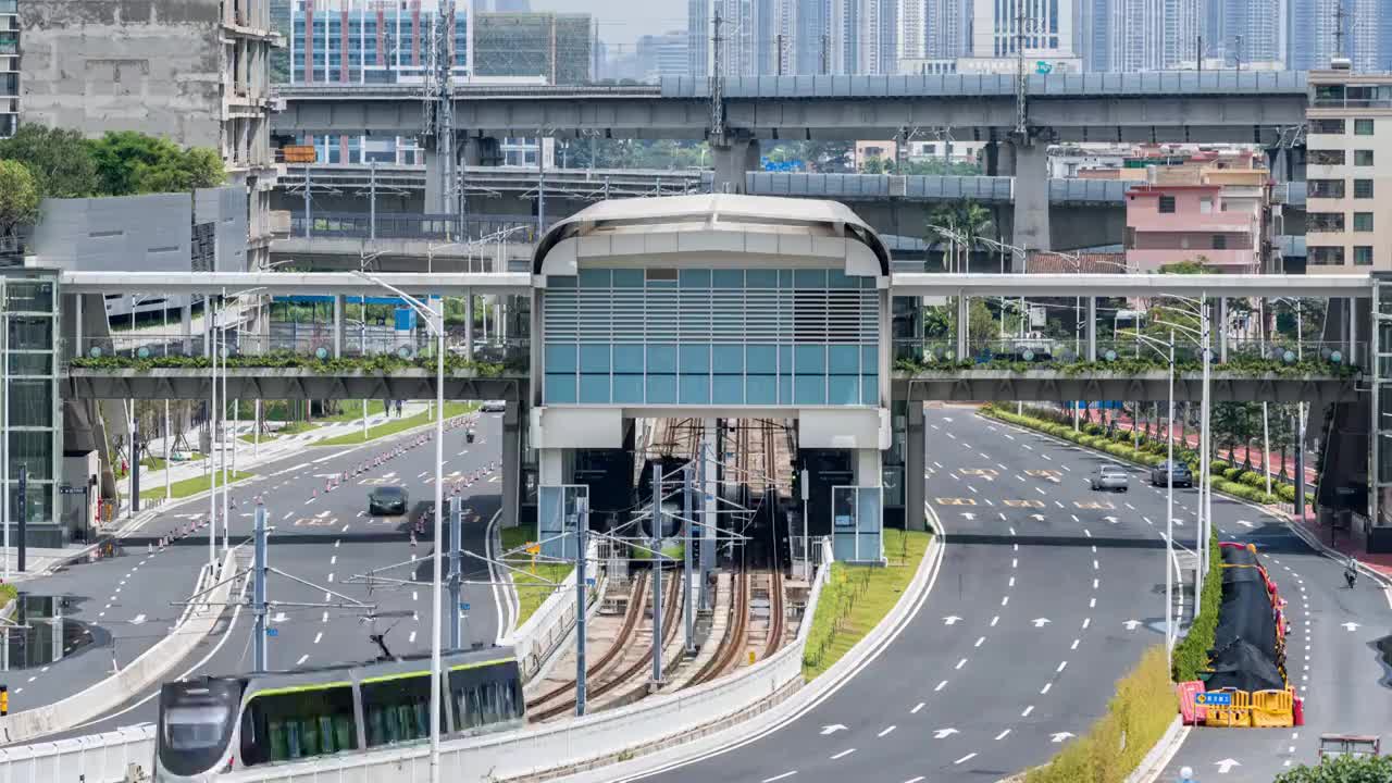 广东省佛山市南海有轨电车和高铁视频素材