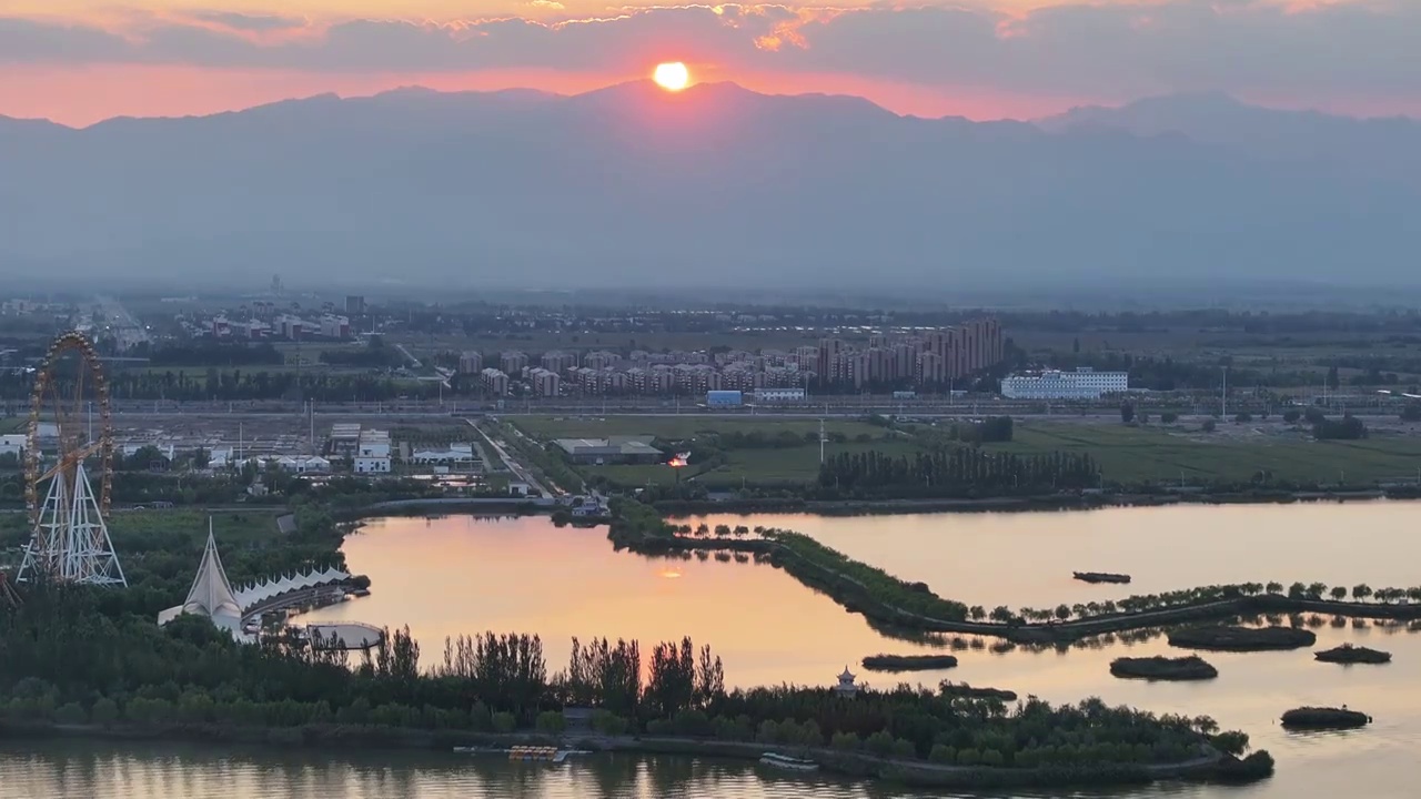 航拍宁夏银川览山公园视频素材