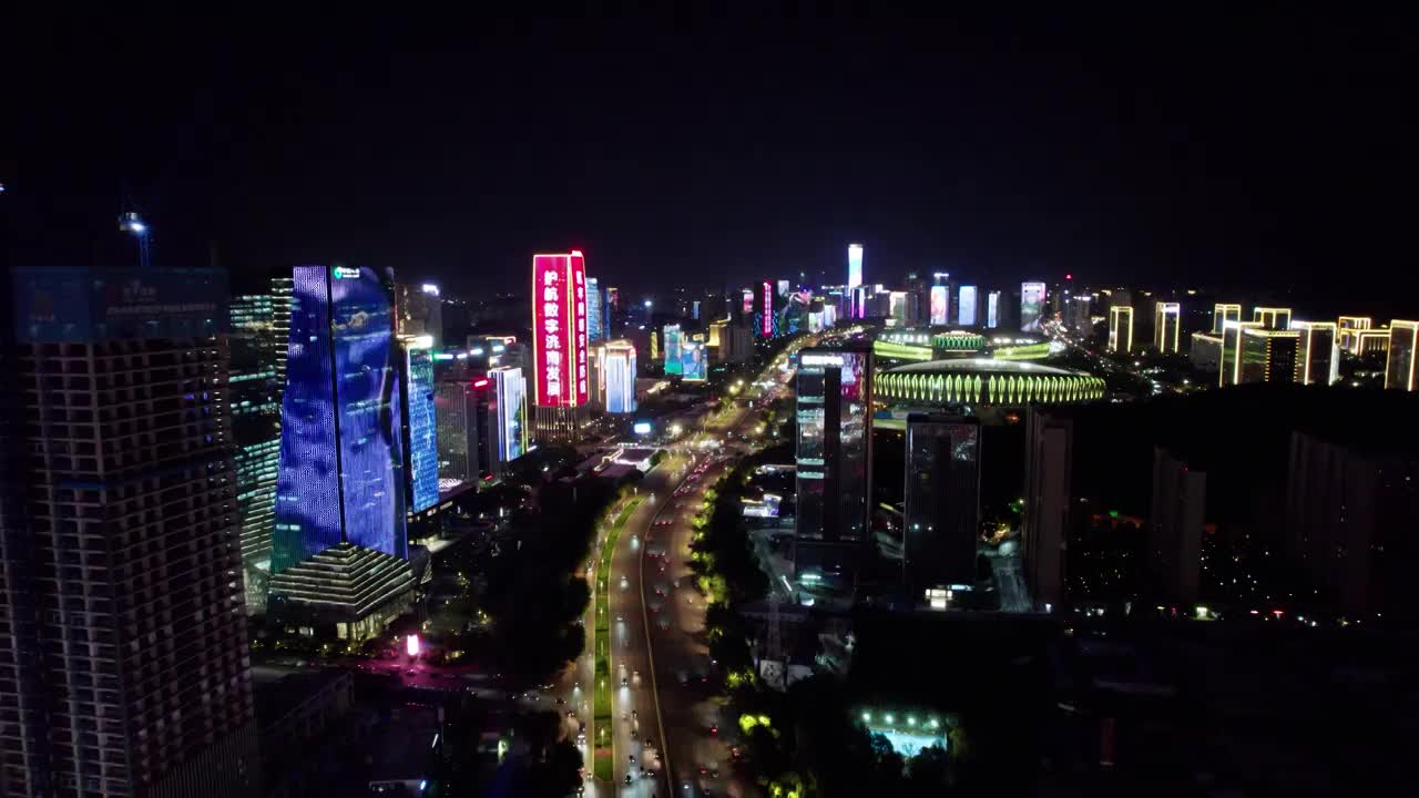 山东济南经十路夜景灯光秀航拍合集（合集）视频素材