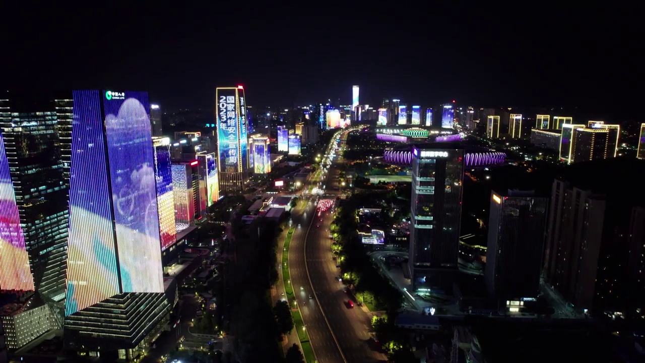 山东济南经十路夜景灯光秀航拍视频素材