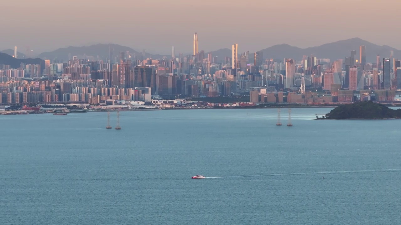 前海海平面深圳大全景城市航拍视频素材