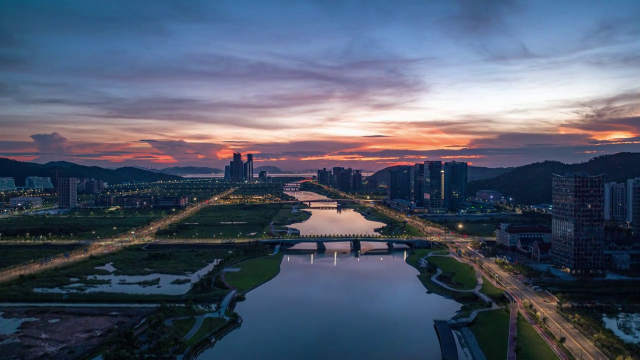 航拍珠海横琴夜景延时视频素材