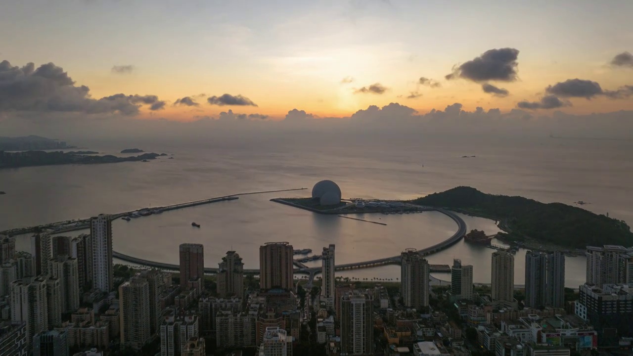 航拍珠海大剧院日月贝延时视频素材