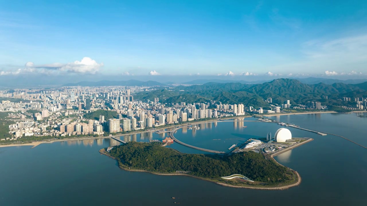 航拍珠海大剧院日月贝延时视频素材