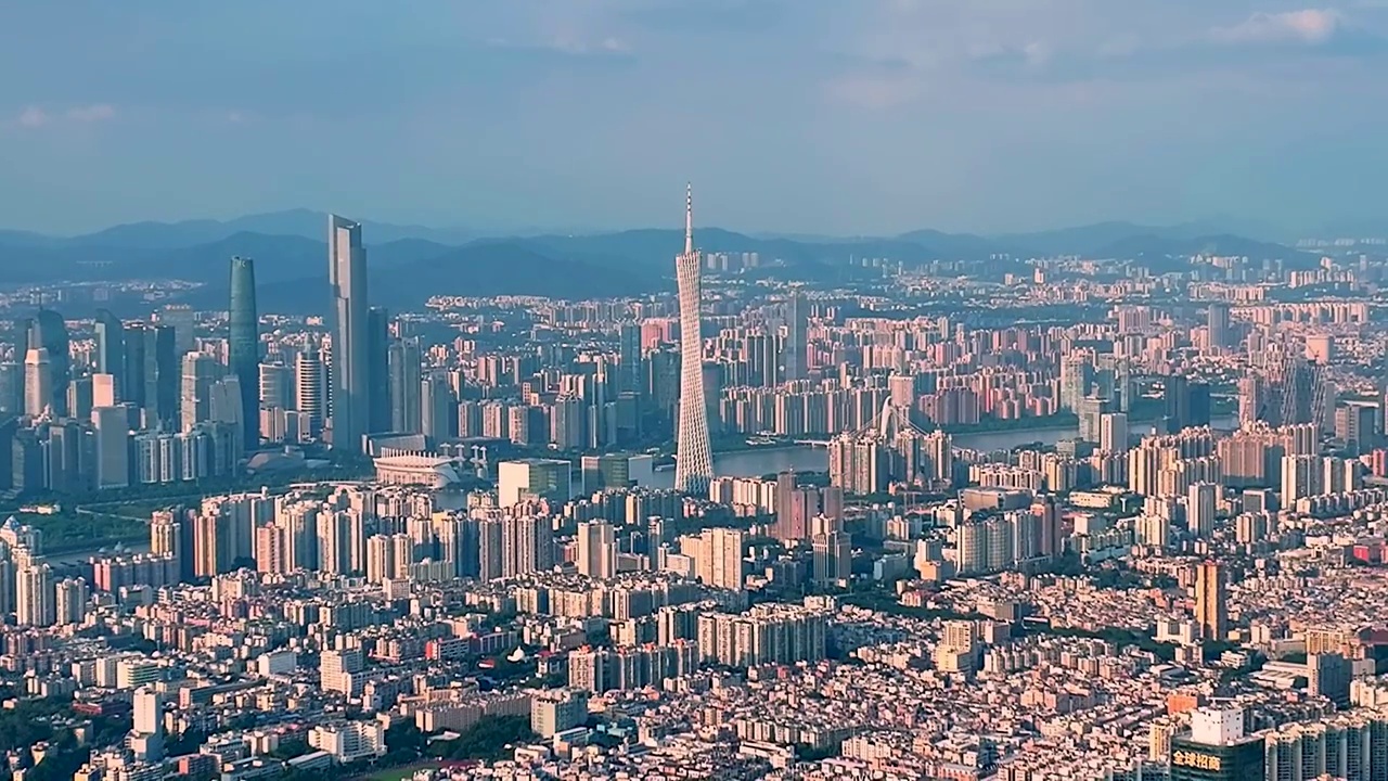 粤港澳大湾区，城市地标，珠江，海珠区，天河区，广州塔，广州国际金融中心，周大福金融中心视频素材