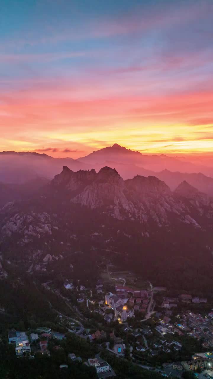 青岛崂山风景区日落风景延时航拍视频素材