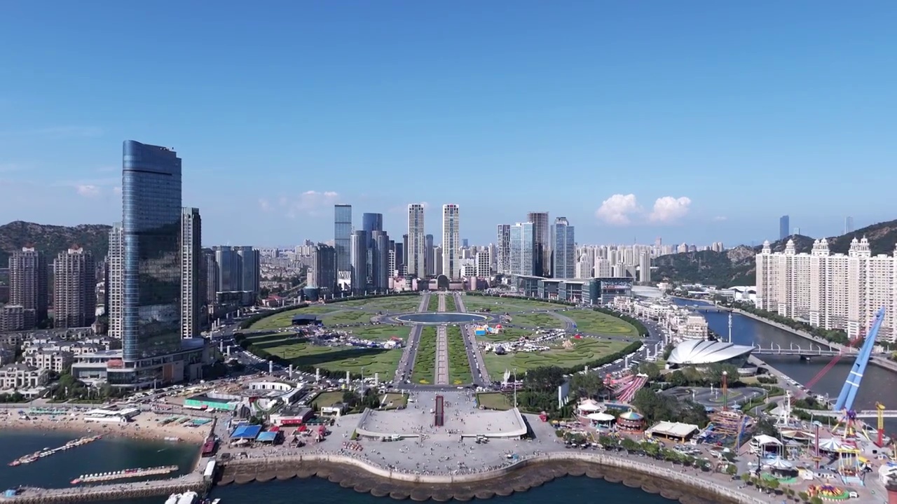 夏季大连星海广场超高清航拍视频素材