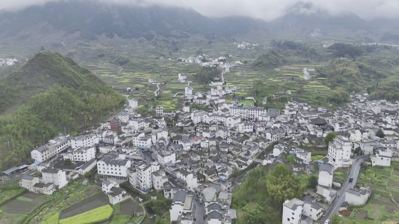 航拍安徽皖南民居，龙川景区，仁里古镇视频素材