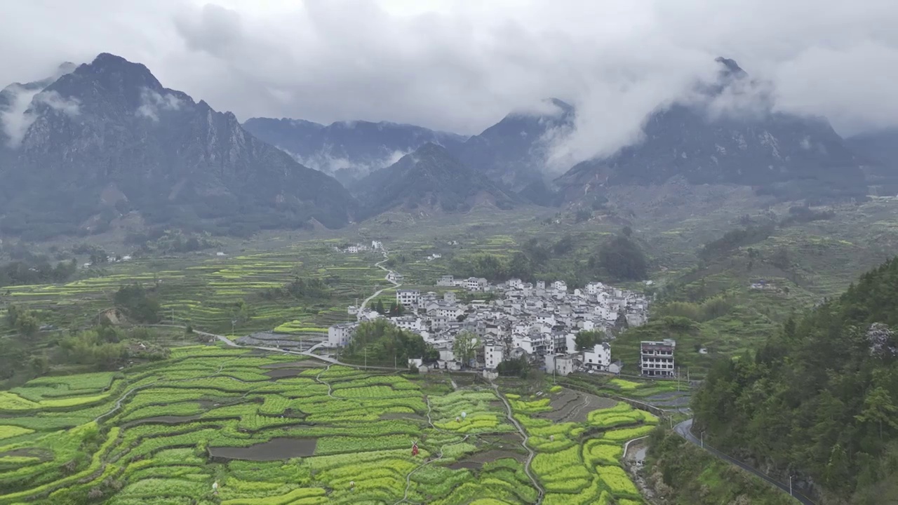 航拍安徽皖南民居，龙川景区，仁里古镇视频素材