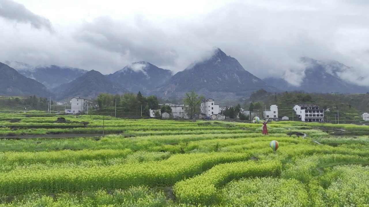 航拍安徽皖南民居，龙川景区，仁里古镇视频素材