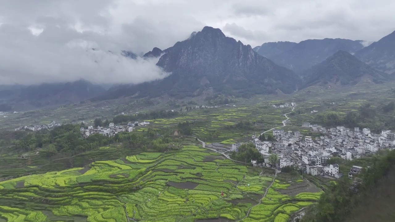 航拍安徽皖南民居，龙川景区，仁里古镇视频素材