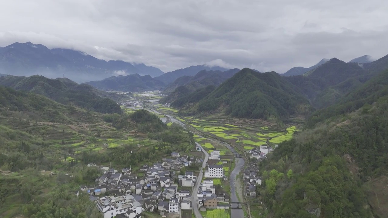 航拍安徽皖南民居，龙川景区，仁里古镇视频素材