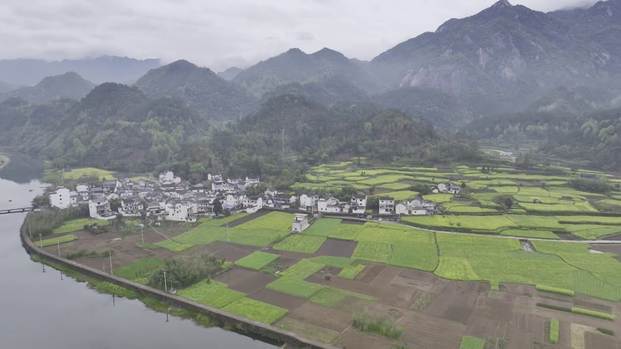 航拍安徽皖南民居，龙川景区，仁里古镇视频素材