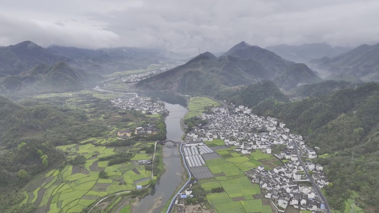 航拍安徽皖南民居，龙川景区，仁里古镇视频素材