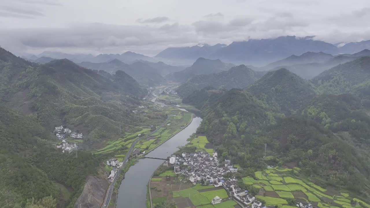 航拍安徽皖南民居，龙川景区，仁里古镇视频素材