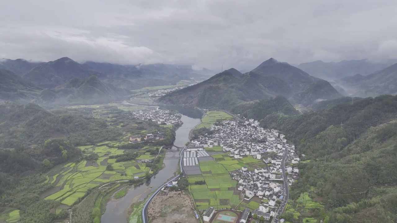 航拍安徽皖南民居，龙川景区，仁里古镇视频素材