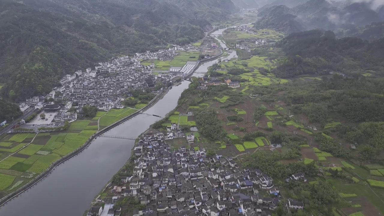 航拍安徽皖南民居，龙川景区，仁里古镇视频素材