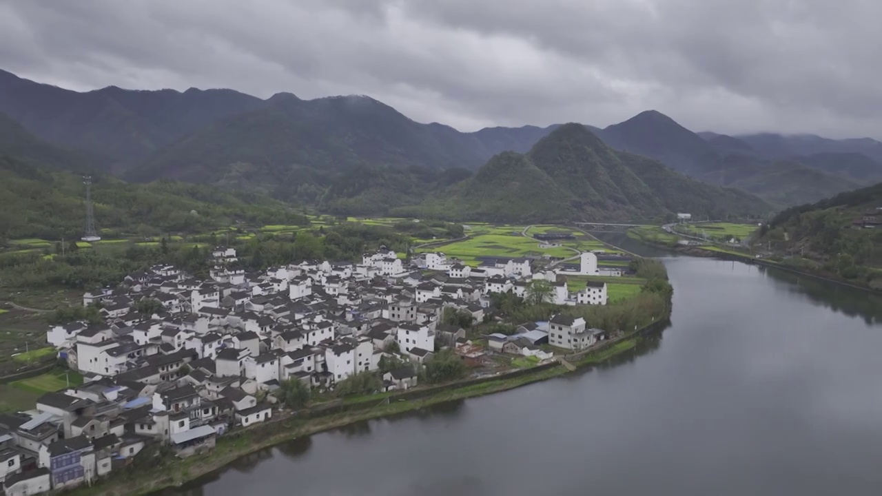 航拍安徽皖南民居，龙川景区，仁里古镇视频素材