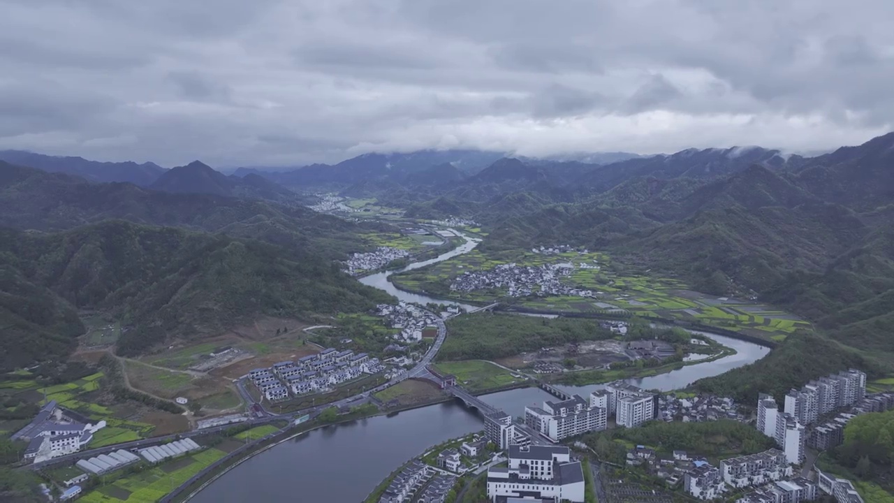 航拍安徽皖南民居，龙川景区，仁里古镇视频下载