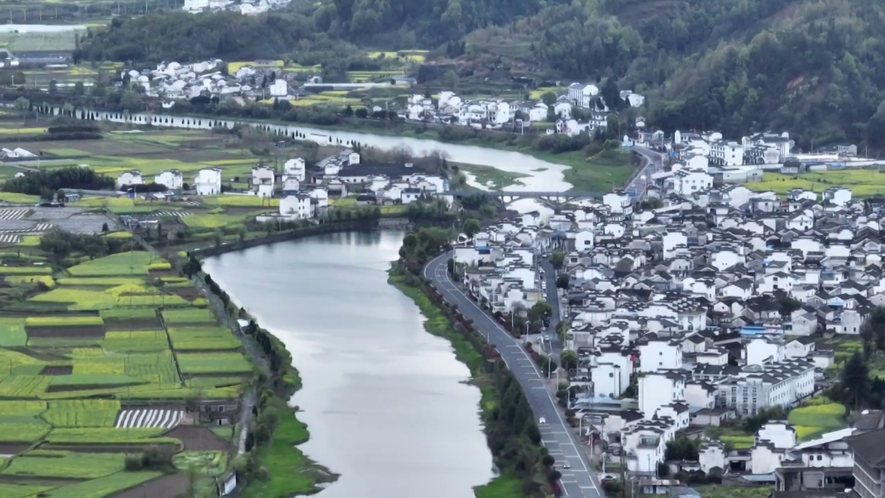 航拍安徽皖南民居，龙川景区，仁里古镇视频下载