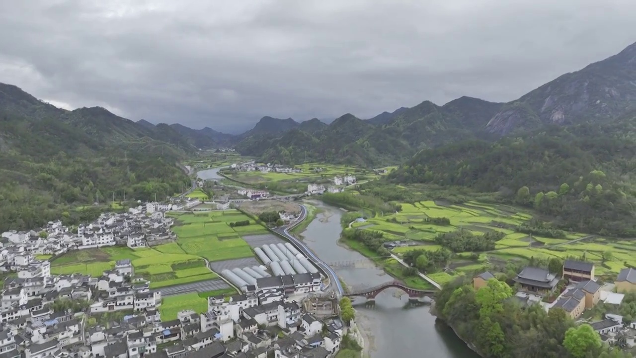 航拍安徽皖南民居，龙川景区，仁里古镇视频下载