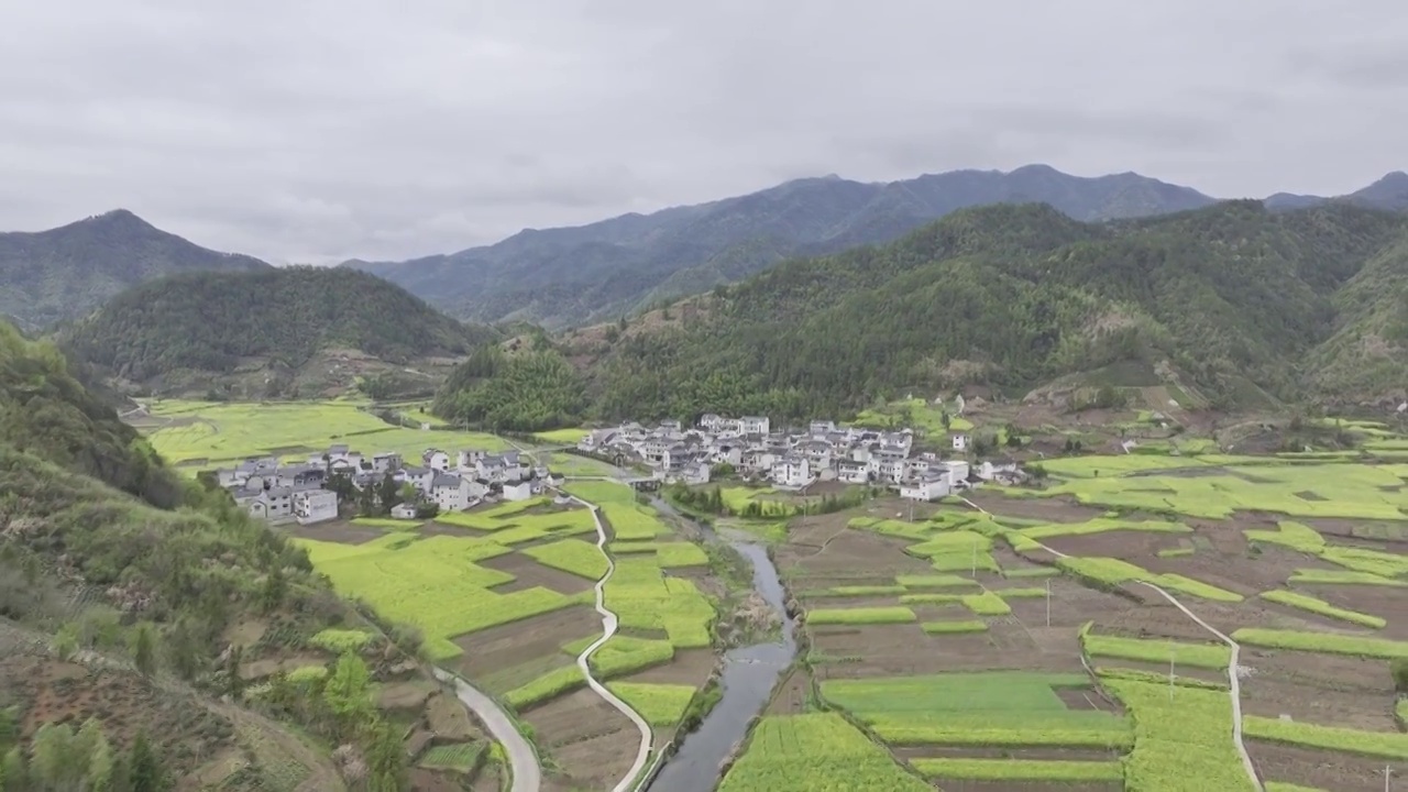 航拍安徽皖南民居，龙川景区，仁里古镇视频素材