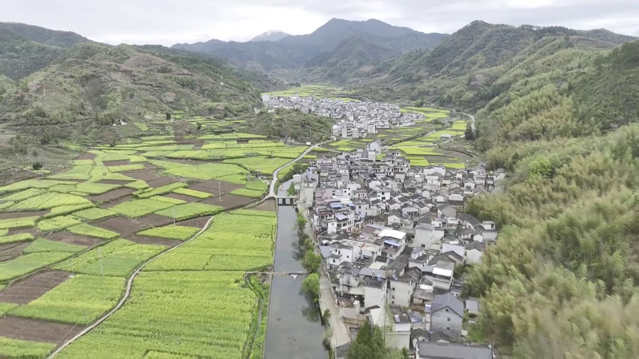 航拍安徽皖南民居，龙川景区，仁里古镇视频素材