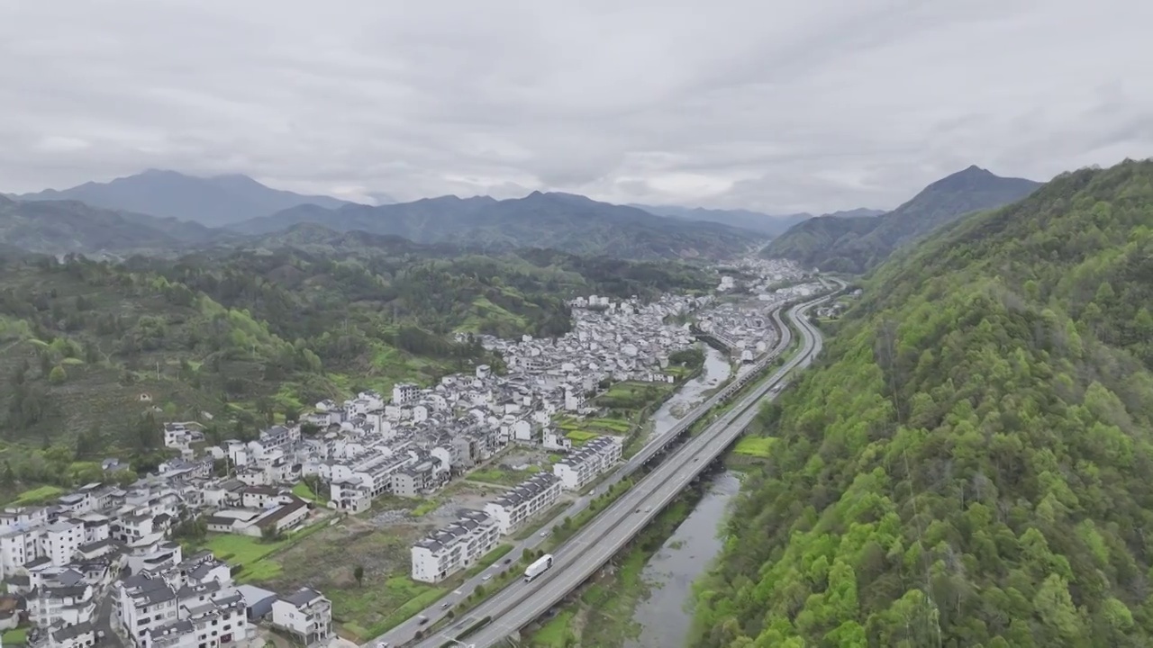 航拍安徽皖南民居，龙川景区，仁里古镇视频素材