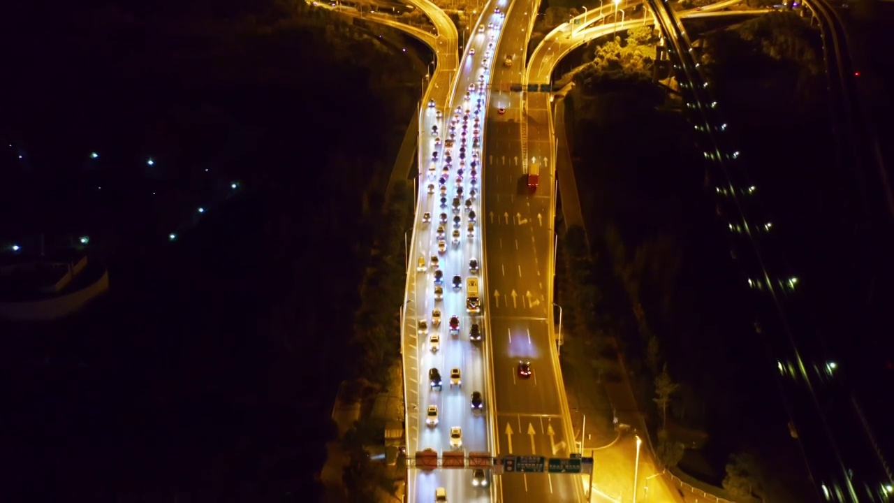 上海 浦东新区 车流 外环 罗山路 立交桥 夜景 4K航拍视频视频素材