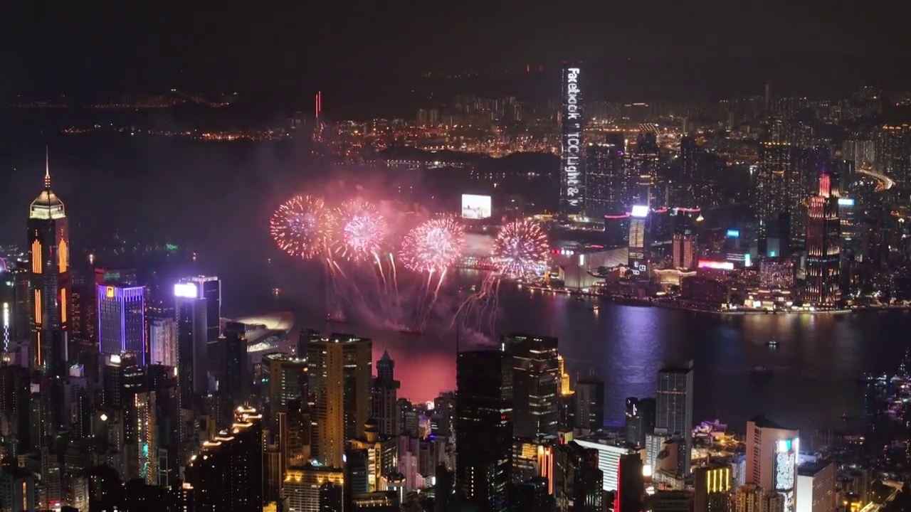 航拍香港国庆烟花汇演视频素材