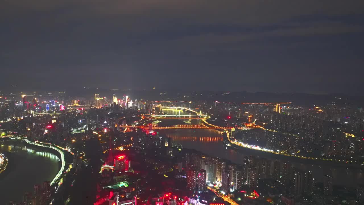 航拍重庆市区长江夜景都市风光视频素材