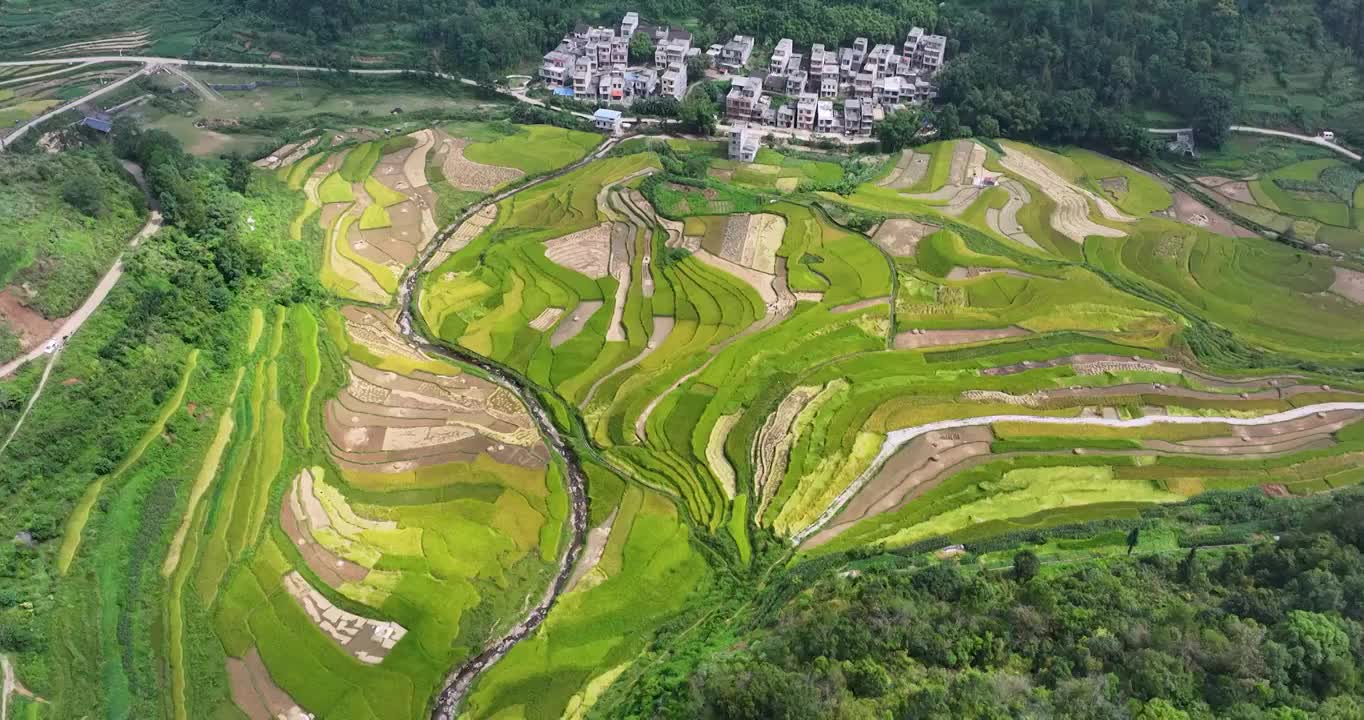 航拍广西靖西巴泽梯田田园风光视频素材