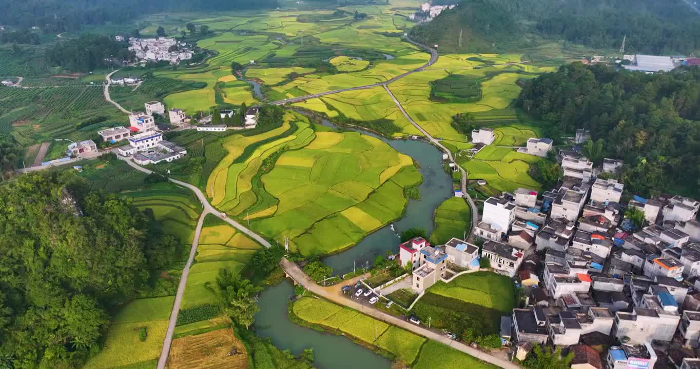 航拍广西靖西稻田乡村风光视频素材