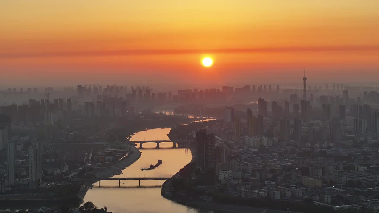 周口城市天际线日出中长焦场景视频素材