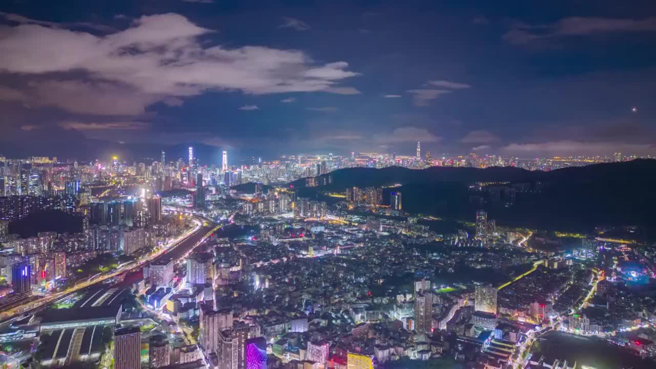 4K航拍深圳龙岗夜景延时视频素材