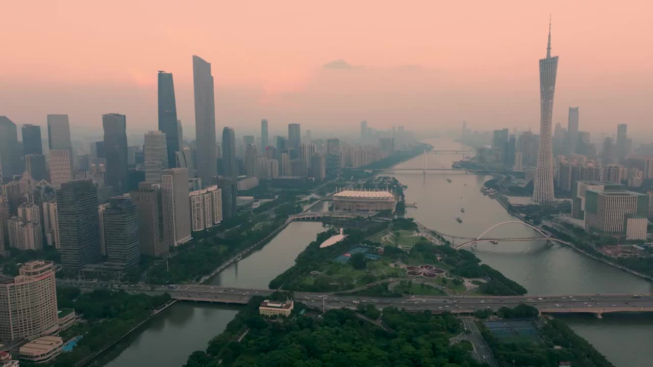 粤港澳大湾区，珠江，二沙岛，广州大桥，广州塔，海心桥，广州国际金融中心，周大福金融中心，海心沙，琶洲视频下载