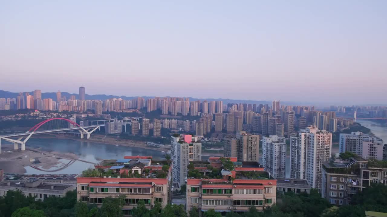 重庆  晚霞  全景  城市景观 大范围全景视频素材