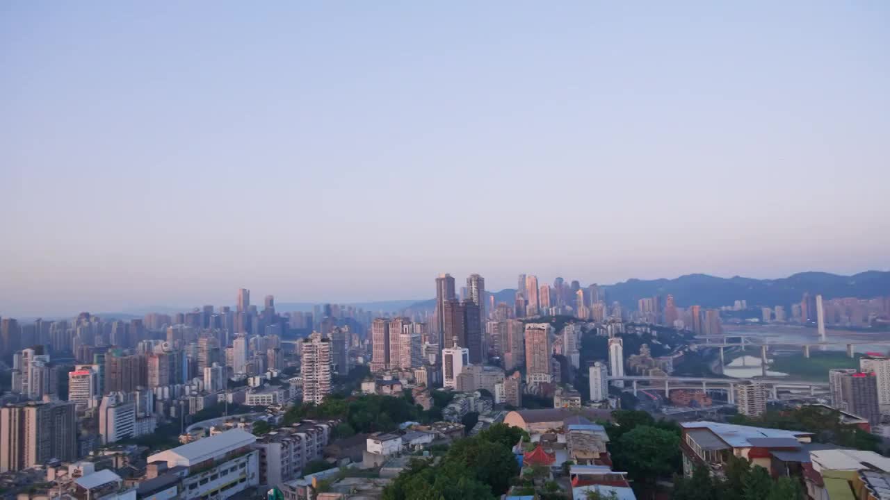 重庆  晚霞  全景  城市景观 大范围全景视频素材