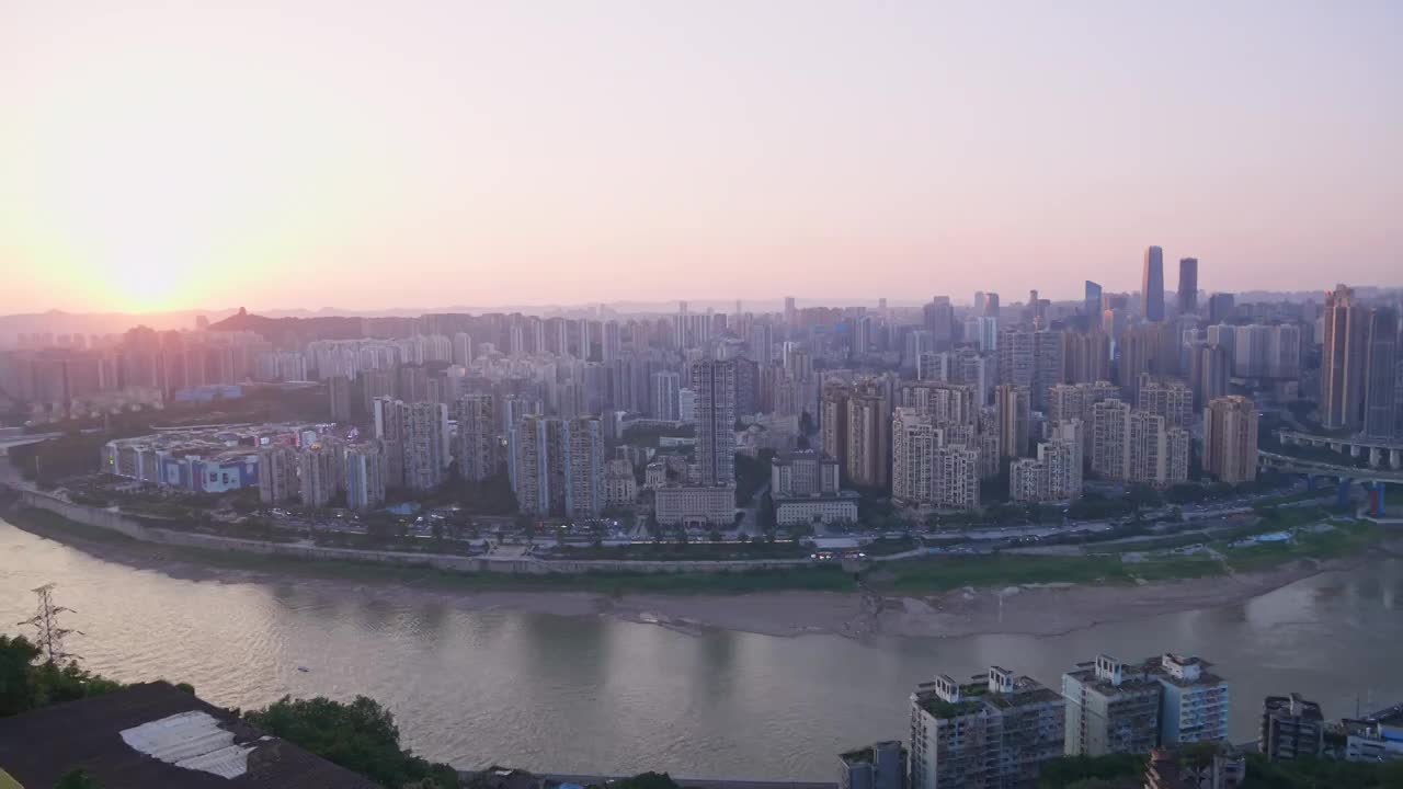 重庆  晚霞  全景  城市景观 大范围全景视频素材