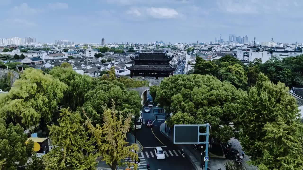 苏州阊门西中市航拍延时视频素材