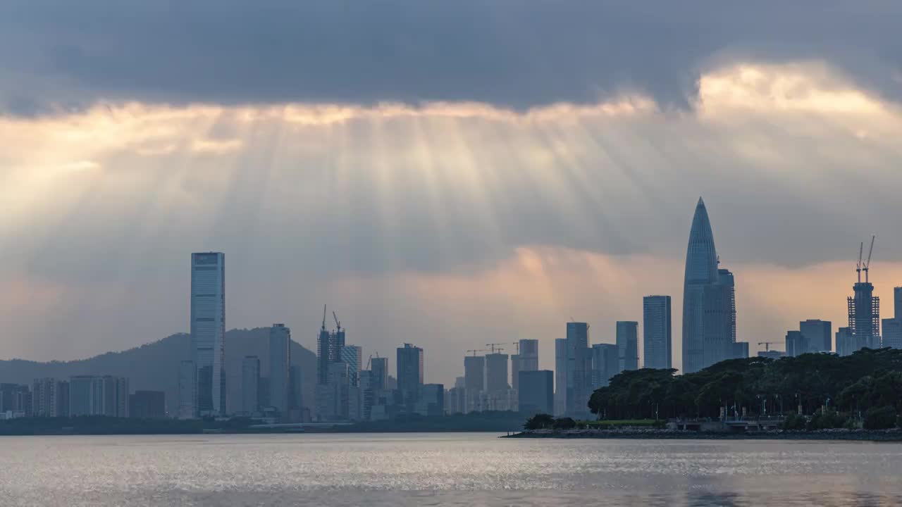 深圳湾公园、深圳人才公园中国华润大厦深圳湾壹号丁达尔光延时视频购买