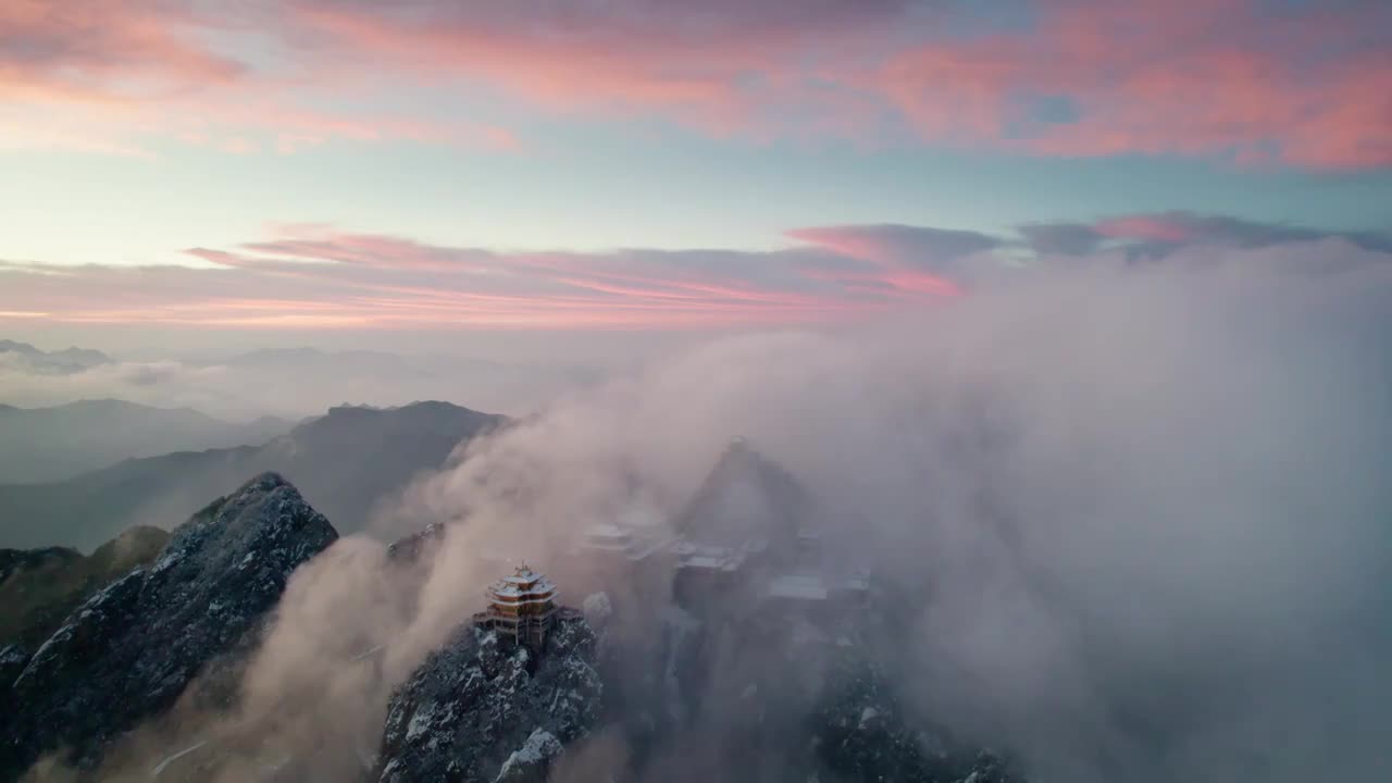 老君山雪景云海朝霞群山金顶航拍视频素材