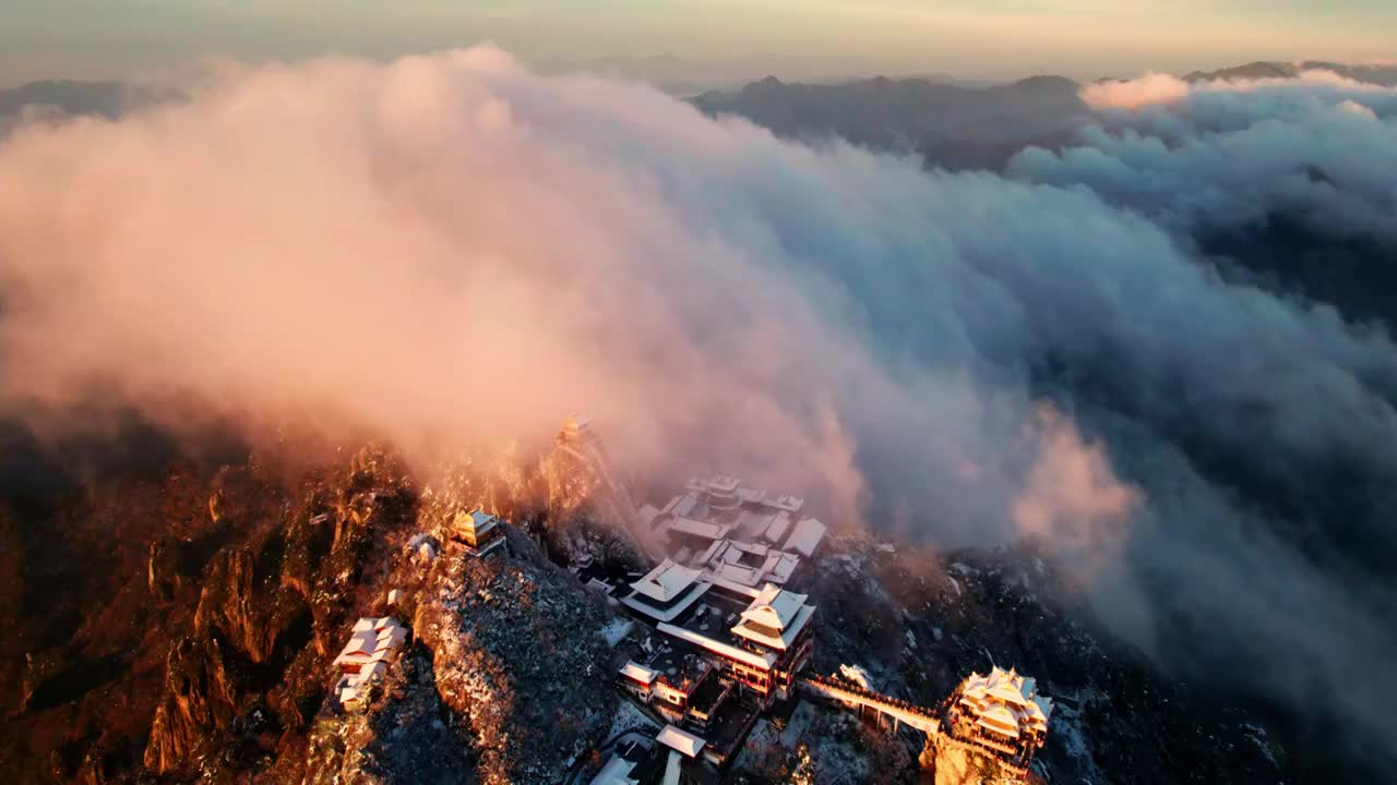 老君山雪景云海朝霞群山金顶航拍视频素材