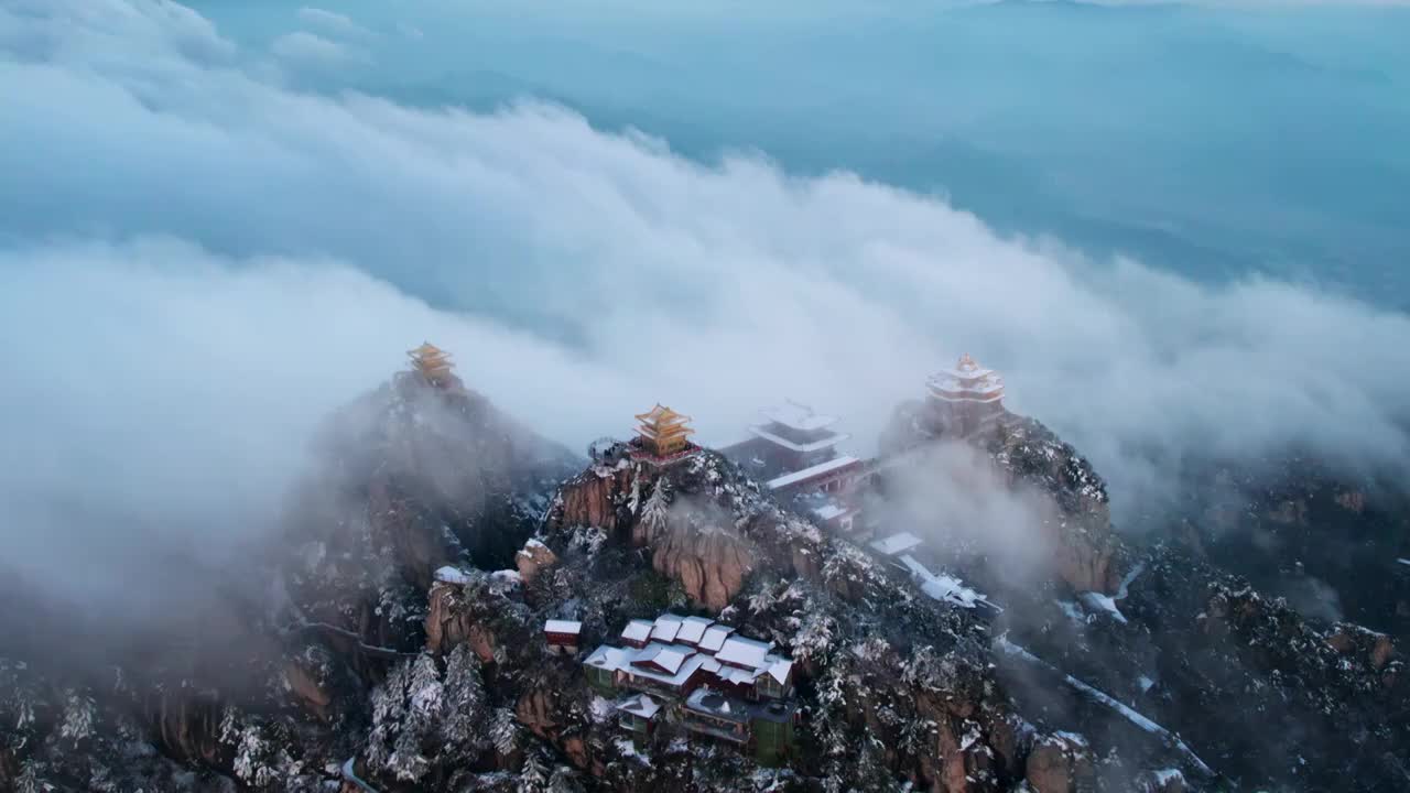 老君山雪景云海朝霞群山金顶航拍视频下载