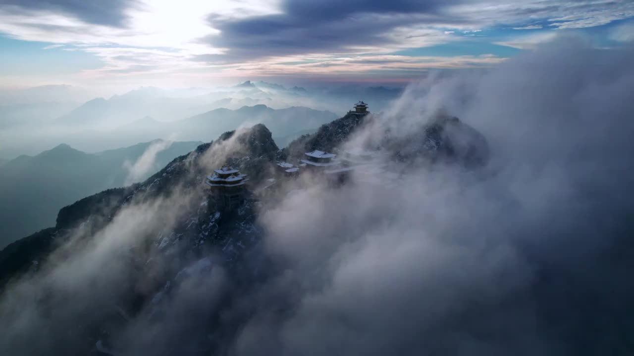 老君山雪景云海朝霞群山金顶航拍视频下载